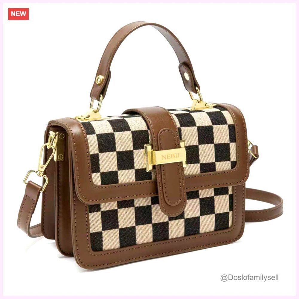 Checkered Crossbody Bag with Adjustable Strap, Compact Size